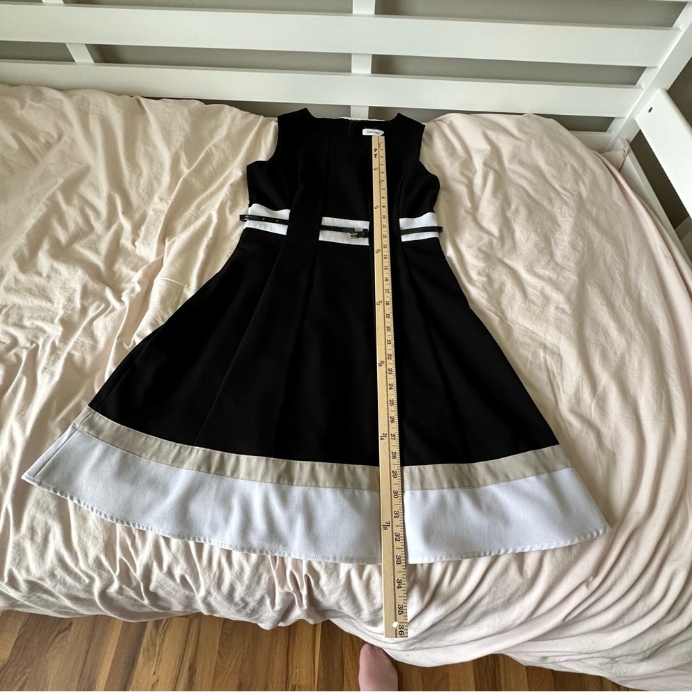 Calvin Klein Black&White Fit&Flare Dress Sleeveless Belted Knee Length Women 8P - Picture 8 of 13